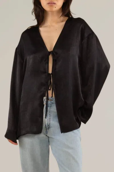 Nlt Flowy Tie Front Top In Black