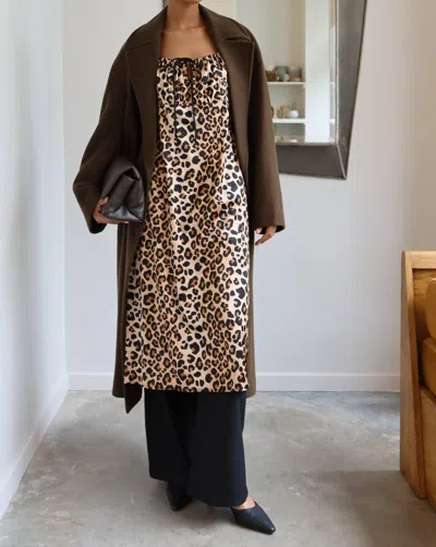 Nlt Leopard Print Satin Slip Midi Dress In Brown