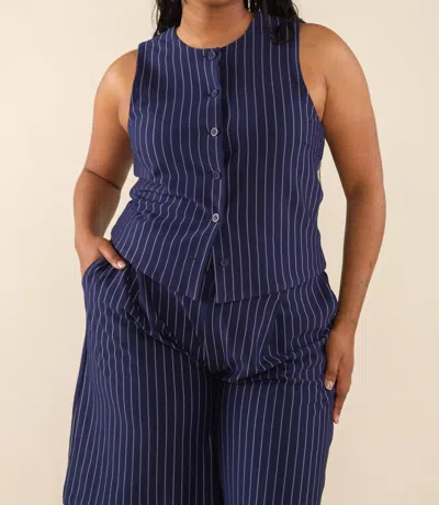Nlt Noah High Neck Pinstripe Vest -plus In Navy/ivory In Multi