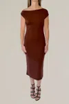 Nlt Twist Off Shoulder Midi Dress In Brown In Brown