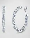 NM DIAMOND COLLECTION 18K WHITE GOLD ROUND DIAMOND WIRE CUP HOOP EARRINGS, 1"L
