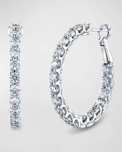 Nm Diamond Collection 18k White Gold Round Diamond Wire Cup Hoop Earrings, 1"l In Metallic