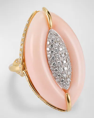 Nm Estate Estate 18k Coral And Diamond Navette-shaped Dinner Ring In Pink