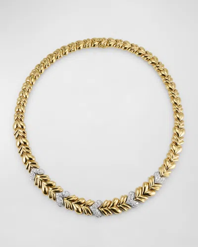 Nm Estate Estate 18k Yellow Gold And White Gold Tapered Corrugated Puff Necklace With Diamonds