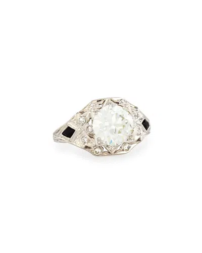 Nm Estate Estate Art Deco Diamond Box & Black Onyx Engagement Ring In Metallic
