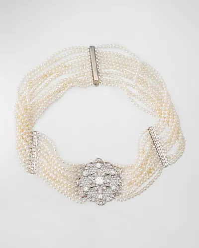 Nm Estate Estate Art Deco Platinum 11-strand Pearl Choker Necklace With Diamonds In Metallic