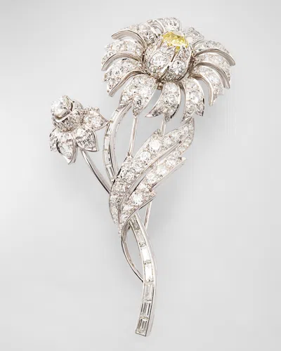 Nm Estate Estate Art Deco Platinum Diamond Flower Clip Pin In Metallic