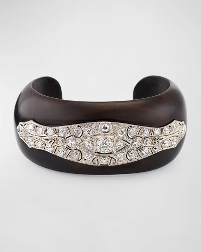 Nm Estate Estate Art Deco Platinum Ebony Wood Bangle Bracelet With Diamonds In Metallic