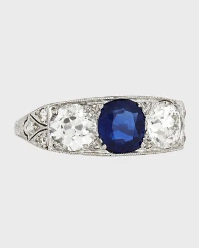 Nm Estate Estate Edwardian Three-stone Sapphire & Diamond Ring In Blue