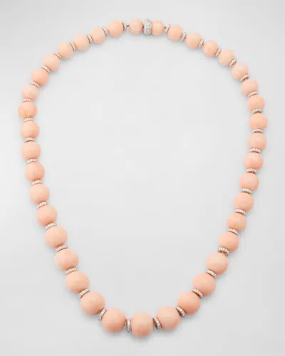 Nm Estate Estate Platinum Diamond South Sea Angel Skin Coral Bead Necklace In Pink