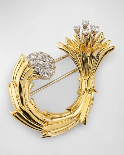 Nm Estate Estate Tiffany 18k Yellow Gold And Platinum Diamond Fluted Trumpet Clip Pin