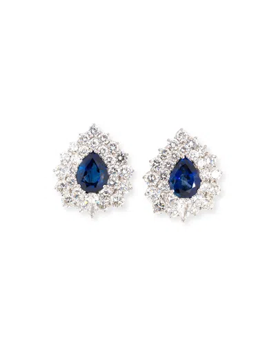 Nm Estate Platinum Blue Sapphire And Diamond Pear Stud Earrings