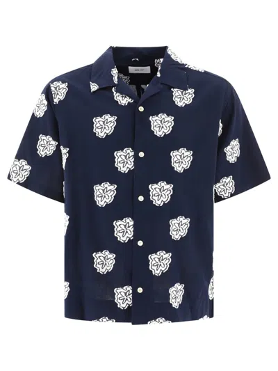 Nn07 Leo Floral Organic Cotton Camp Shirt In Navy Blue