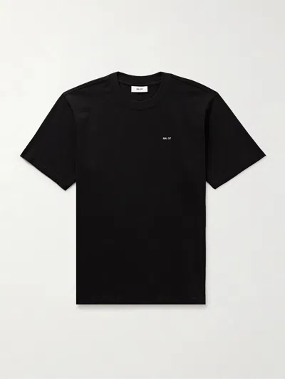 Nn07 Adam Logo-embroidered Cotton T-shirt In Black