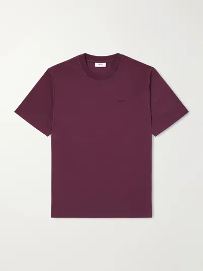 Nn07 Adam 3209 Logo-embroidered Pima Cotton-jersey T-shirt In Burgundy