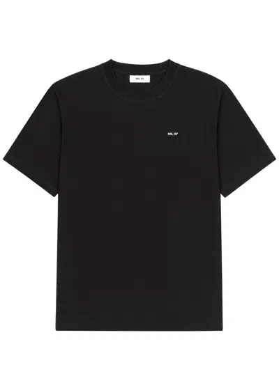 Nn07 Adam Logo-embroidered Cotton T-shirt In Black