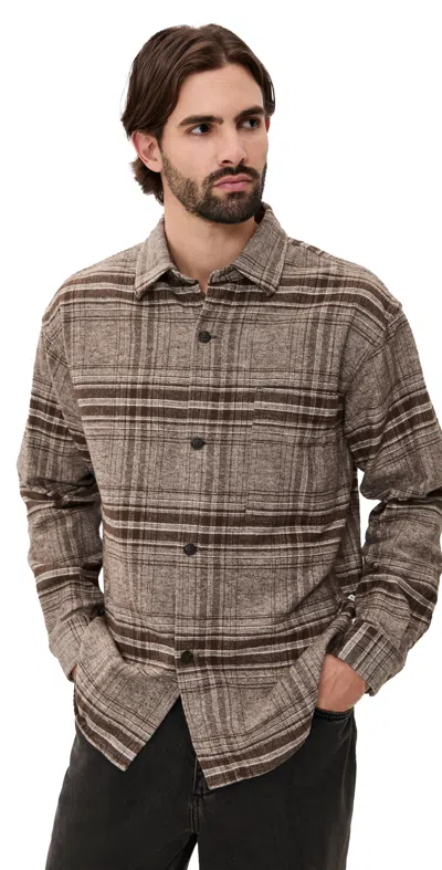 Nn07 Adwin Brushed Flannel Shirt Creme Check In Brown