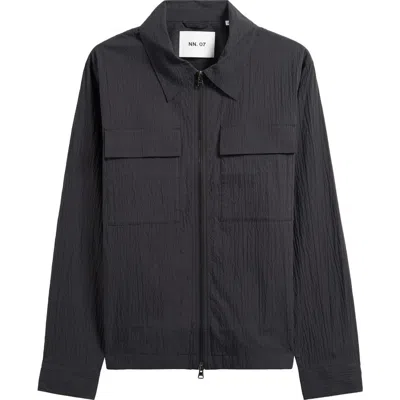 Nn07 Alban 5721 Cotton Seersucker Zip-up Shirt Jacket In Black