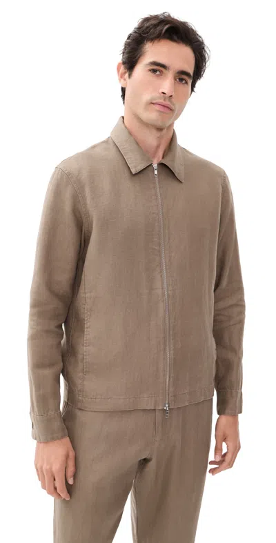 Nn07 Alban Linen Zip Jacket Clay Mirage In Brown