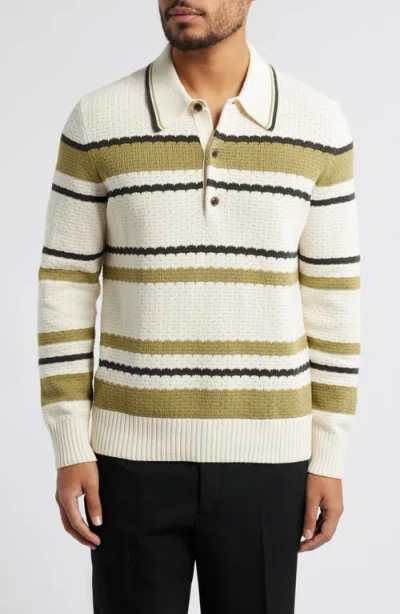 Nn07 Alfie 6636 Stripe Organic Cotton Polo Sweater In Ivory