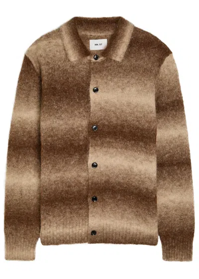 Nn07 Alfie 6656 Striped Alpaca-blend Cardigan In Brown