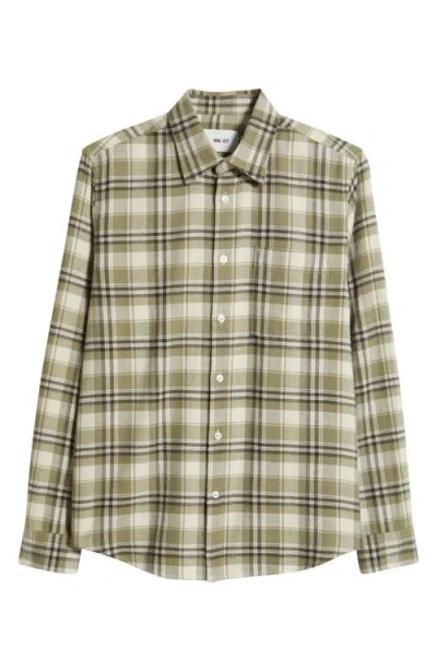 Nn07 Arne Flannel Button-up Shirt In Green Check