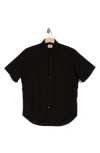 Nn07 Arne Short Sleeve Button-up Linen Shirt In Black