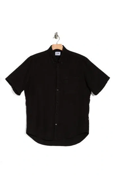 Nn07 Arne Short Sleeve Button-up Linen Shirt In Black