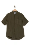 Nn07 Arne Short Sleeve Button-up Linen Shirt In Khaki Army