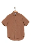 Nn07 Arne Short Sleeve Button-up Linen Shirt In Nougat
