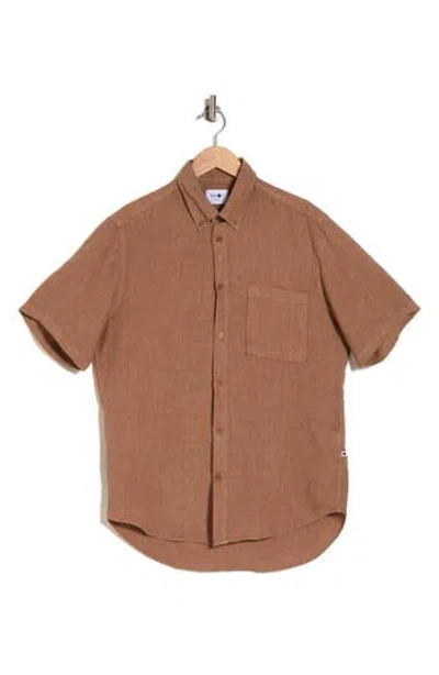 Nn07 Arne Short Sleeve Button-up Linen Shirt In Nougat