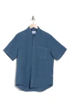 Nn07 Arne Short Sleeve Button-up Linen Shirt In Stone Blue