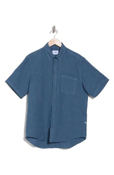 Nn07 Arne Short Sleeve Button-up Linen Shirt In Stone Blue
