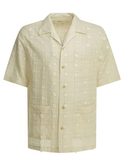 Nn07 Ben Short Sleeve Collared Textured Shirt In Yellow