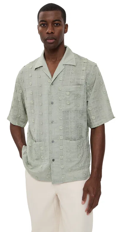Nn07 Ben Embroidered Camp Shirt Sage Green