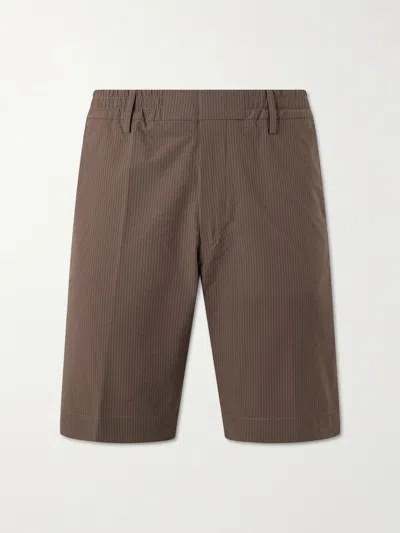 Nn07 Billie Straight-leg Striped Seersucker Shorts In Brown