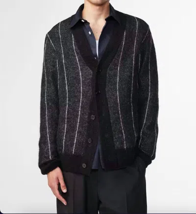 Nn07 Billy Jacquard Stripe Cardigan In Black Stripe In Gray
