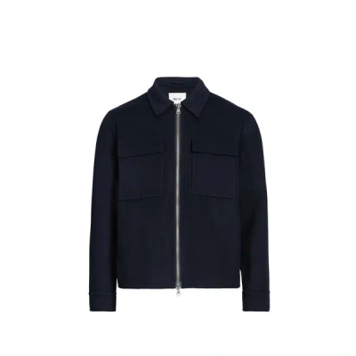 Nn07 Blouson Col Classique En Laine Mélangée In Blue