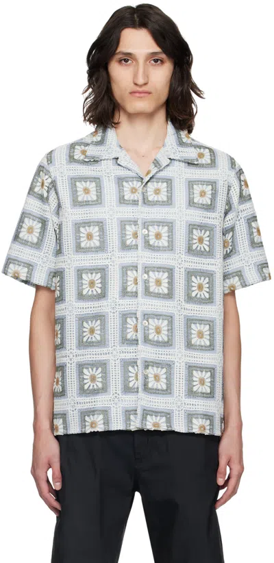 Nn07 Julio Crochet Cotton Short Sleeve Button-up Camp Shirt In Light Blue