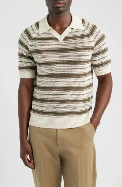 Nn07 Cale 60056 Stripe Johnny Collar Linen Blend Polo Sweater In Multi