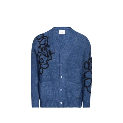 Nn07 Cardigan Kyle Bordé En Alpaga Mélangé In Blue