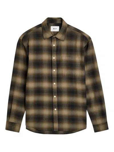 Nn07 Check-pattern Chest-pocket Shirt In Brown