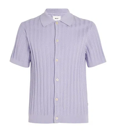 Nn07 Cotton Crochet Ribbed Shirt In Purple