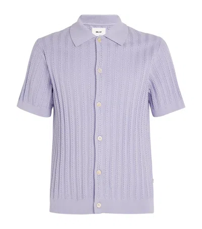 Nn07 Cotton Crochet Ribbed Shirt In Purple