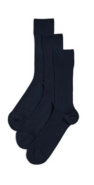 Nn07 Cotton Ribbed Socks 3 Pack Navy Blue