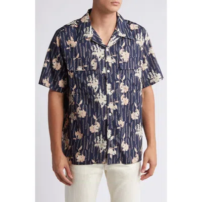 Nn07 Daniel 5655 Floral Cotton Blend Camp Shirt In Navy Print