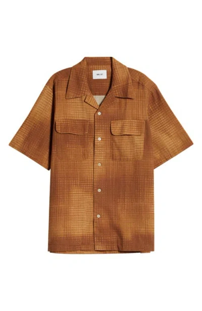 Nn07 Daniel Abstract Print Linen & Cotton Blend Camp Shirt In Brown Print