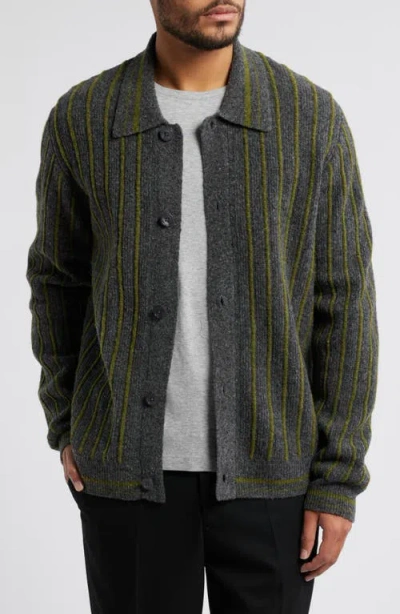 Nn07 Darren 6683 Stripe Wool Blend Cardigan In Medium Grey Melange