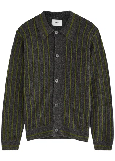Nn07 Darren Striped Wool-blend Cardigan In Grey