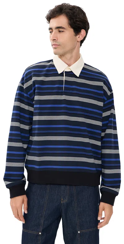 Nn07 David Rugby Polo Navy Stripe In Blue